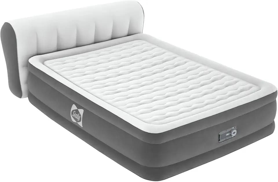 Sealy Air Mattress Queen with Built-in Pump, Headboard, 18 in. Height, Wave Beam Design, 661 lb Capacity - Tritech Airbed with Carry Bag