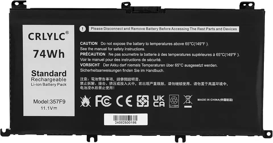 CRLYLC 74Wh 357F9 Laptop Akku für Dell Inspiron 15 7000 7566 7567 7557 7559 5576 5577 INS15PD-1548B 1548R 1748B 1748R 2548R 2548B 2748R 0GFJ6 71JF4 0357F9 Gaming Series P57F P57F003 P65F Battery