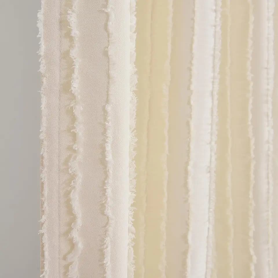 Roslynwood Home Boho Chic Rod Pocket Sheer Window Cream Curtain 84 inch Length - Light-Filtering Voile Panels for Living Room, 2 Panels