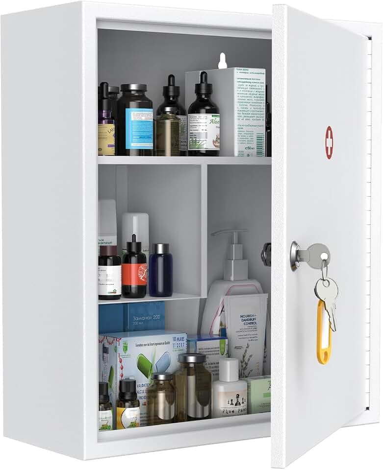 Uniclife Locking Medicine Cabinet, Large Medication Lock Cabinet with Keys