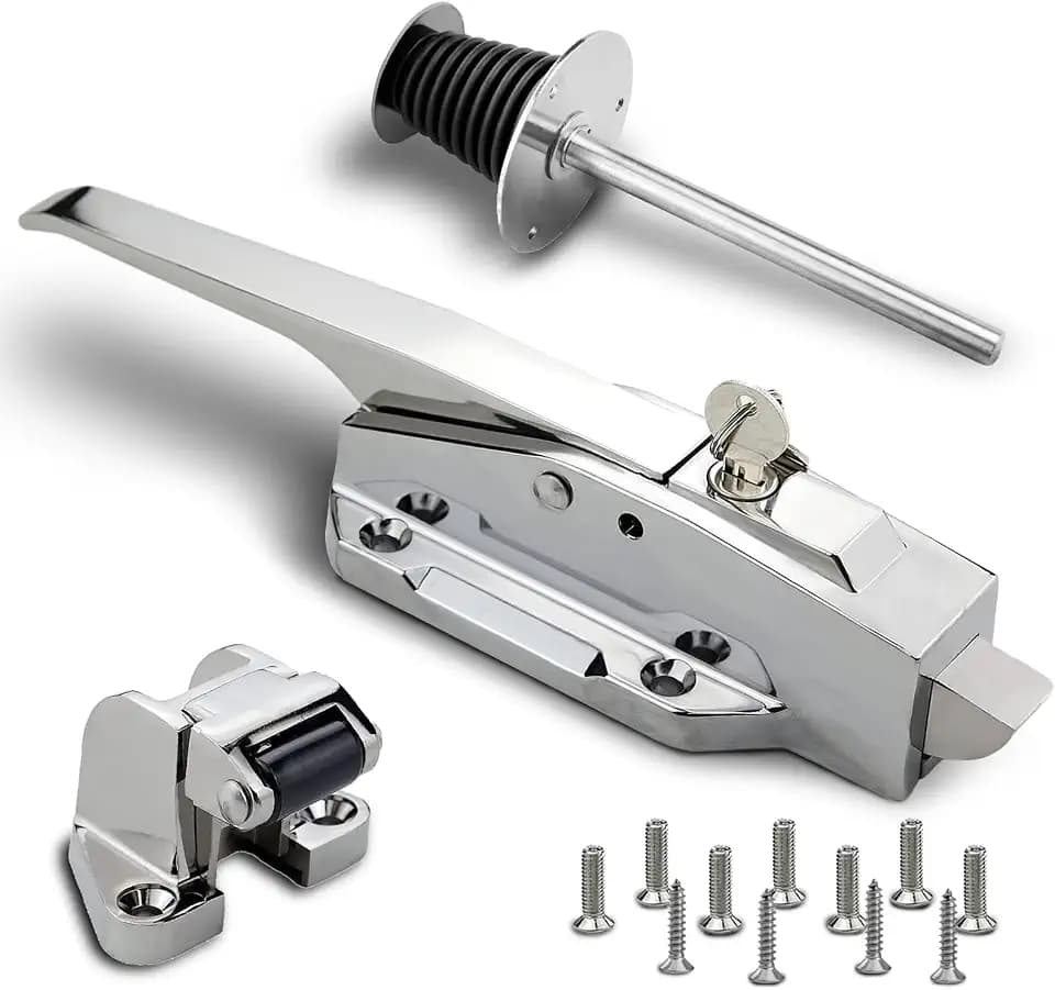 Walk in Cooler Door Handle, Walk in Cooler Door Closer Complete Latch Kit, Freezer Doors Handle (Metallic Silver (304 Stainless Steel Push Rod), 1/8 in to 1/4 in(Flush))