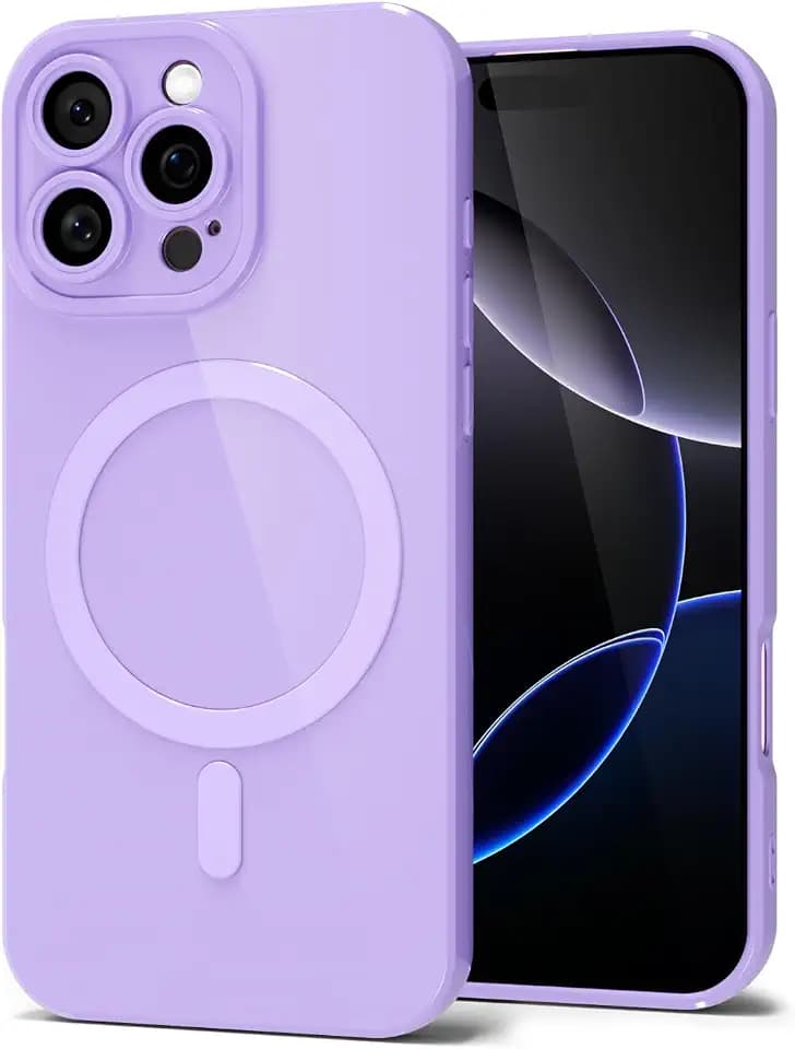 Svanove for iPhone 16 Pro Max Phone Case Silicone Magnetic, Compatible with Magsafe Case Cute for Women, Girly Glossy Jelly Thin Slim Hard Plastic Mag Safe & Camera Cover Protection, Purple Lavender