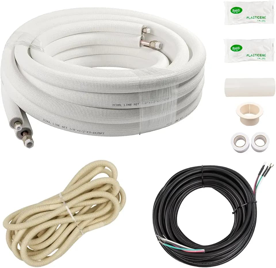 Wostore 25ft Mini Split Line Set, 1/4" & 3/8" Copper PE w/Fittings