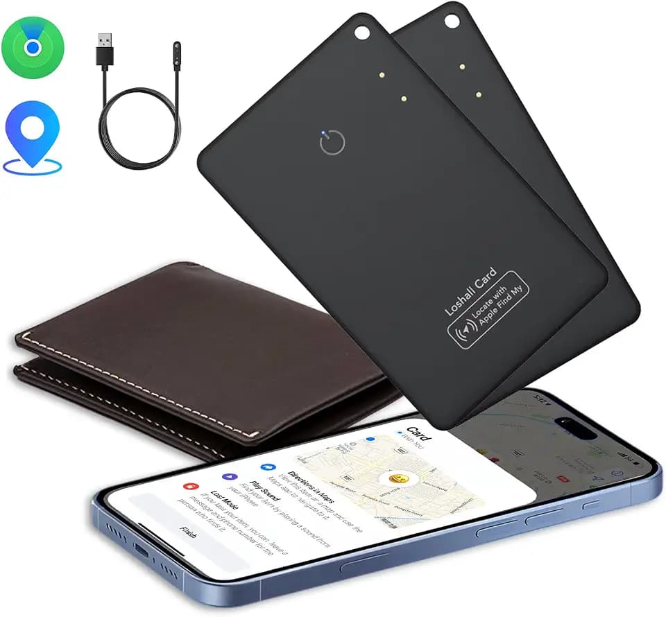 CASCHO Wallet Tracker Karte 2er Pack Ultradünn, Air Smart Tag Geldbörsenfinder Card Kompatibel mit Apple Wo ist? App (nur iOS), Wasserdicht Item Finder für Koffer/Geldbörsen/Schlüssel, Schwarz