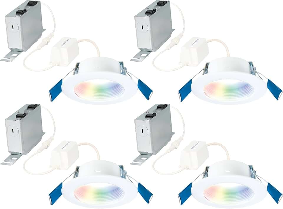 HALO 4 inch Smart Wi-Fi Recessed Canless LED Downlight 4-Pack, Connected by WiZ Pro with SpaceSense Motion Detection, Tunable White, 16M+ Colors WiZ App Control, Wet Rated, Dimmable - RLWZC409-4PK