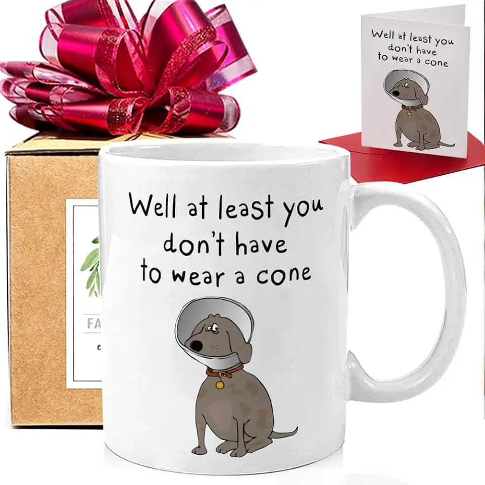 Get Well Coffee Mug Gifts for Women Sympathy Mug Gift, Feel Better Surgery Recovery Gifts from Friend, Cheer Up Mug Gift After Surgery Recovery at Least You Don’t Have to Wear A Cone 11oz Mug