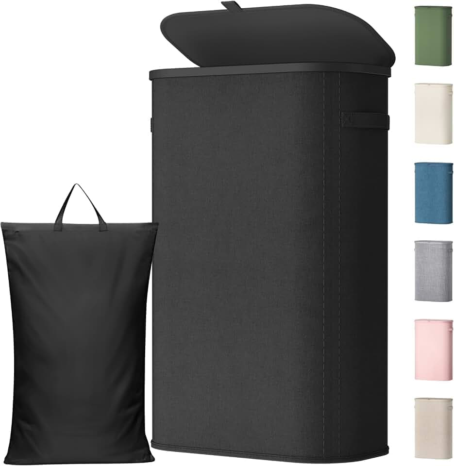 Lifewit Slim Laundry Basket with Lid and Removable Bag, 65L, Black