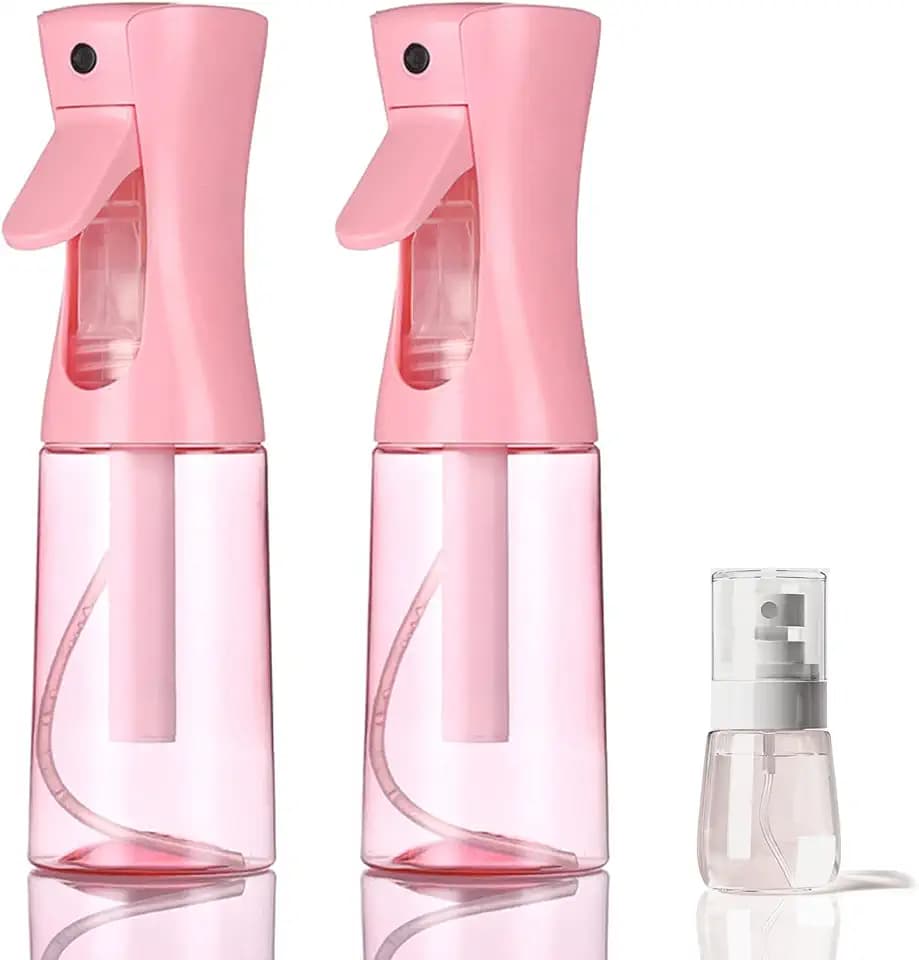 3 Pack Spray Bottles, 2-Pack Continuous Spray Bottles,Fine Water Mist Spray Bottles for Hair 6.8 OZ (200 ML) and 1oz 30ml Travel Spray Bottle Mister for Cleaning,Hairstyling,Plants,Barbers,Pink