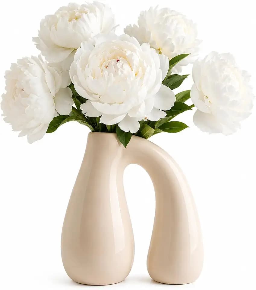 Cream White Ceramic Vase for Pampas, Boho Shelf & Table Decor