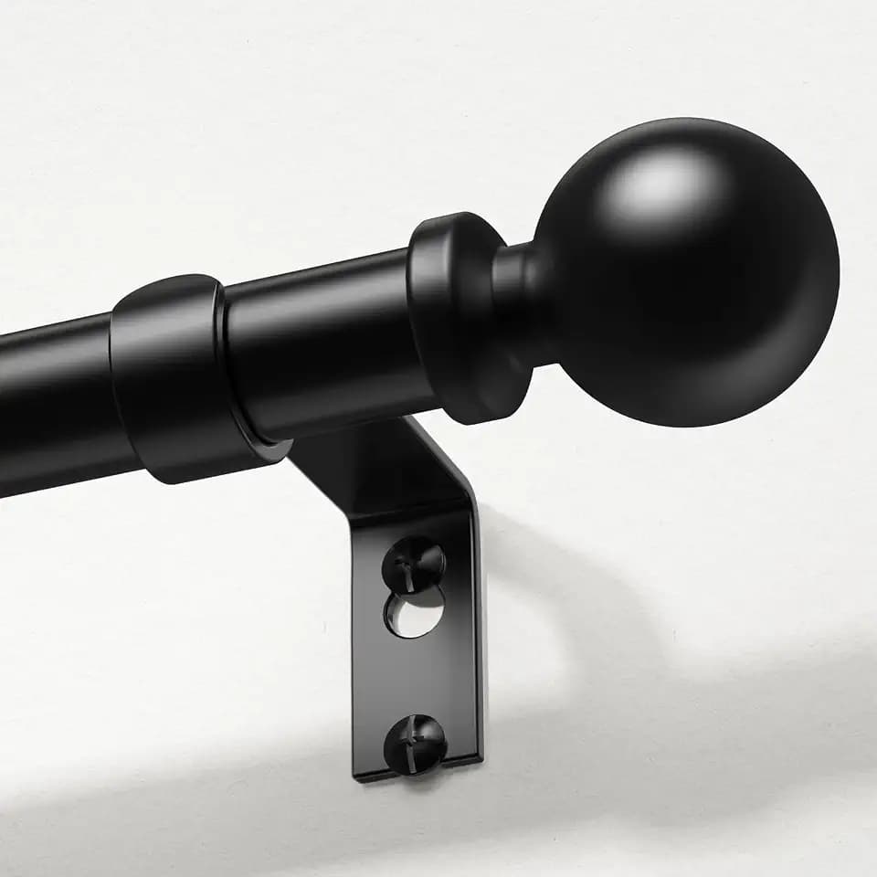 Curtain Rods 36-91 Inch, Black 1 Inch Adjustable Heavy Duty Curtain Rods for Windows, Decorative Modern Window Treatment Rod, Telescopic Splicing Metal Drapery Pole, Easy Installation