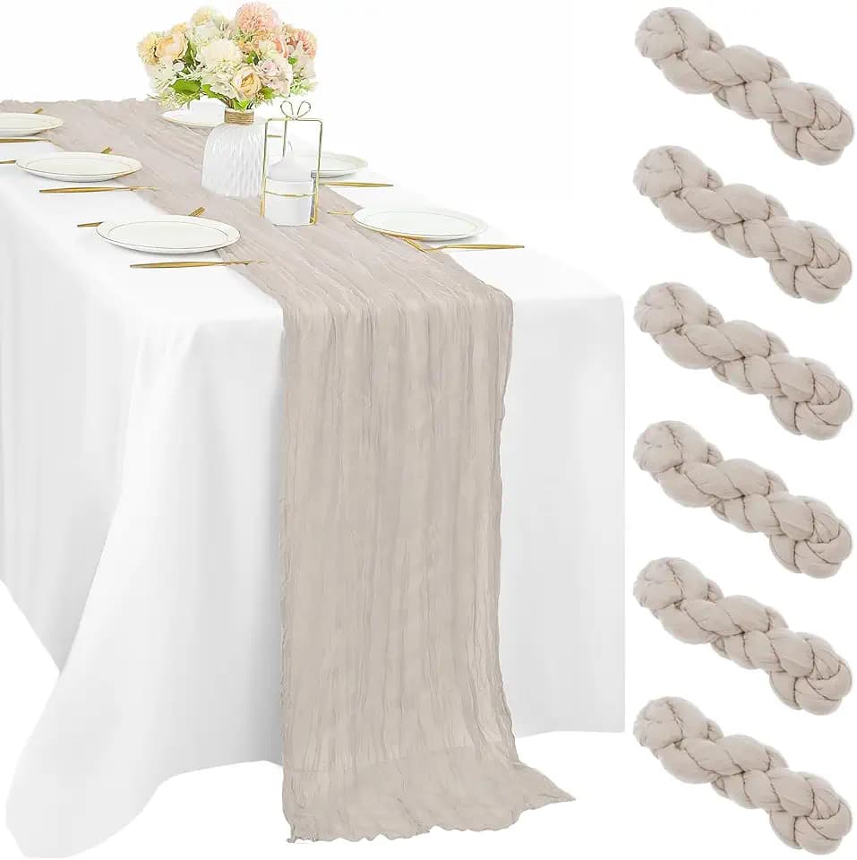 6 Pcs Cheesecloth Table Runner 10FT Rose Brown Runner for Tables Gauze Fabric 35 x 120 Inches Long Boho Table Runner Decor Rustic Sheer Runner for Wedding Birthday Bridal Shower Party (Rose Brown)