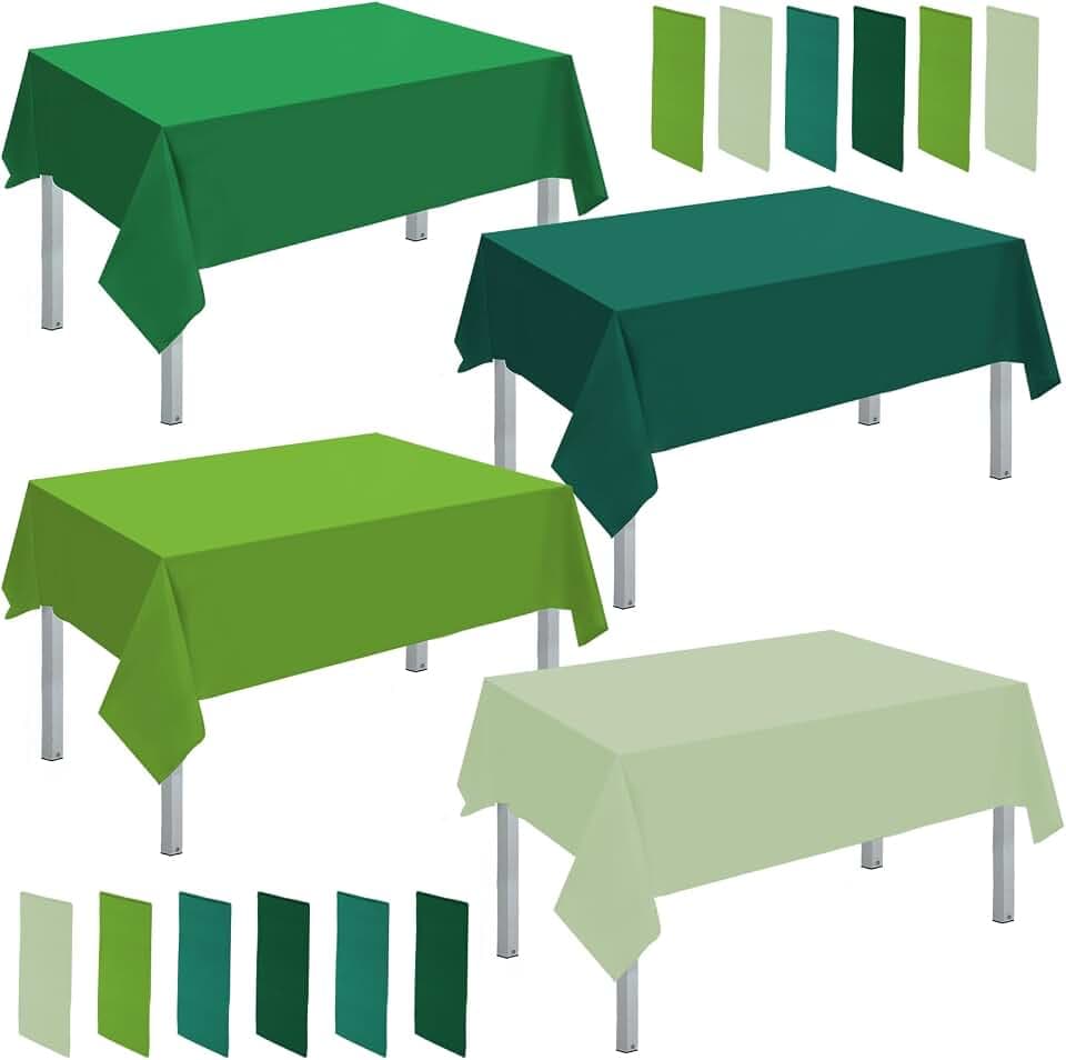 Frienda 12 Pcs Plastic Tablecloth 54 X 108 Inch, Green Series