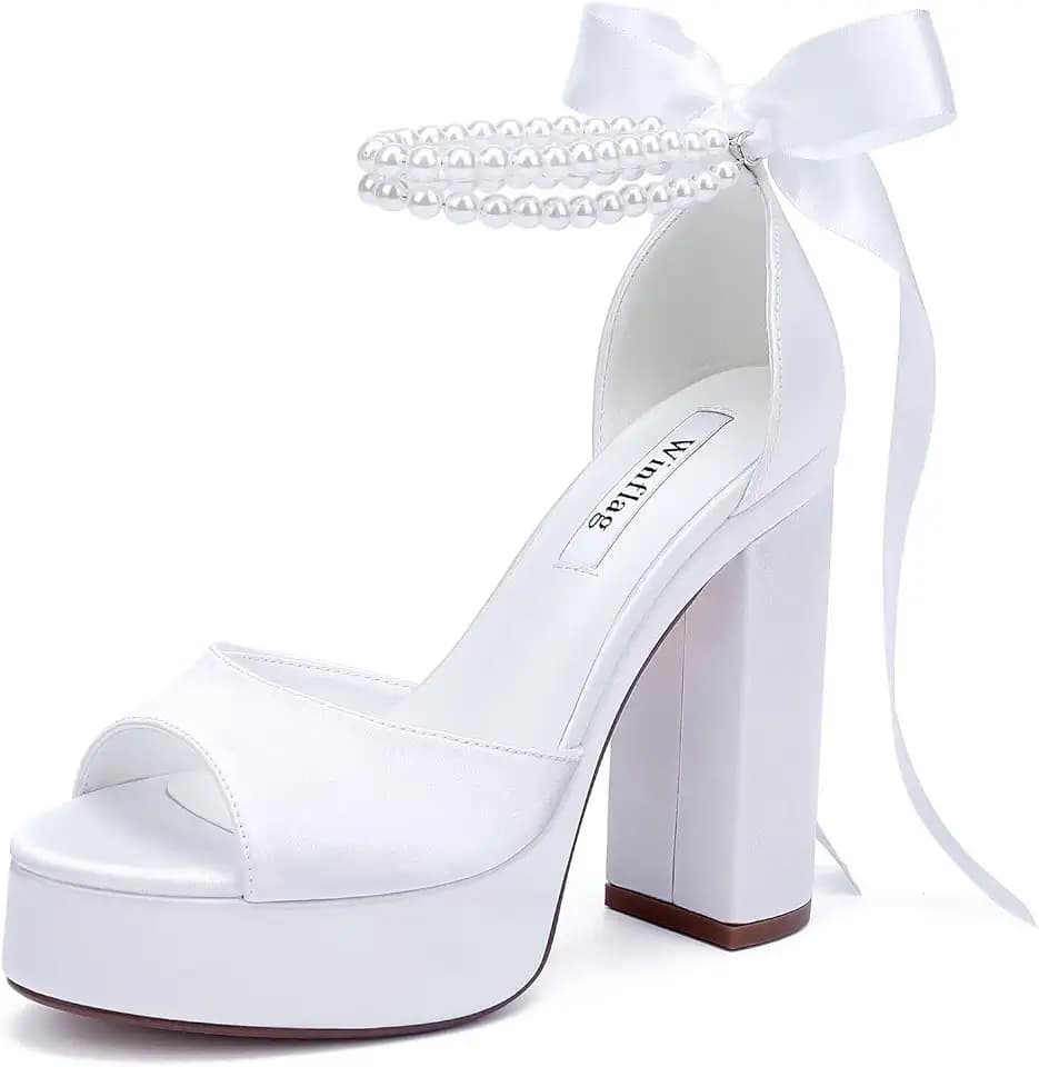 High Heel Platform Bridal Shoes Pearl Heels Wedding Shoes for Bride Platform Heeled Wedding Sandals