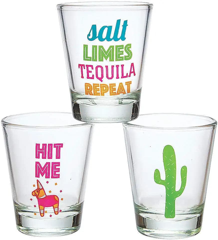 Fun Express Fiesta Shot Glasses - Glass, Set of 3 - Cinco de Mayo Party Supplies