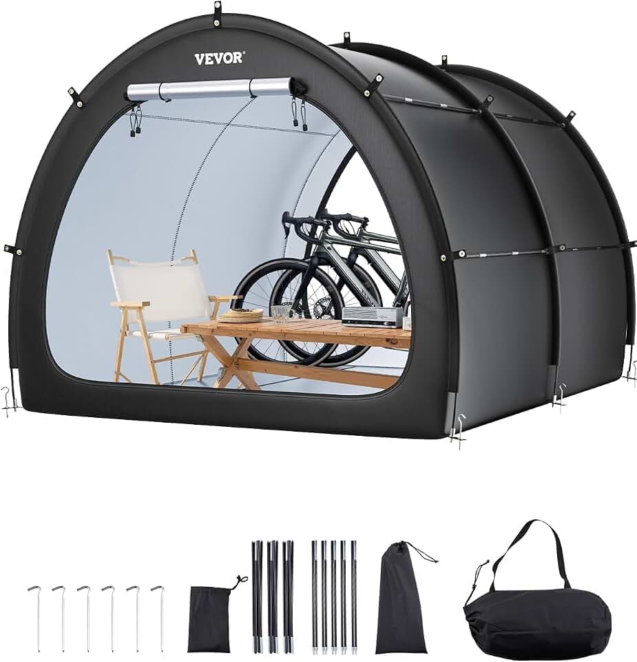 VEVOR Fahrradzelt, 5 Fahrräder, geräumige Fahhrradgarage mit belüftetem Fenster, fächerförmiges Fahrradschuppe mit hochfestem Fiberglas & Doppelreißverschlüssen, 1706x2133x2438mm