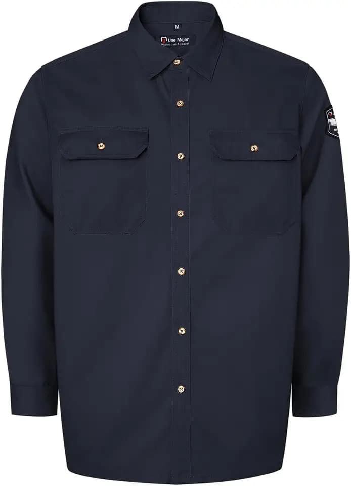 Welding Shirt 7.5oz FR Shirts for Men, 100% C Flame Resistant Welding Jacket with Reinforced Sewing, Durable Men's Fire Retardant FR Clothing for Men, Meets NFPA2112, Navy-ZRND 4XL