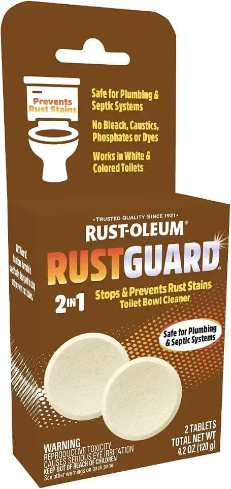 Rust-Oleum RustGuard Rust Stain Remover | Heavy-Duty Iron Stain Remover & Toilet Bowl Cleaner For White & Colored Toilets | 2 Tablet Box
