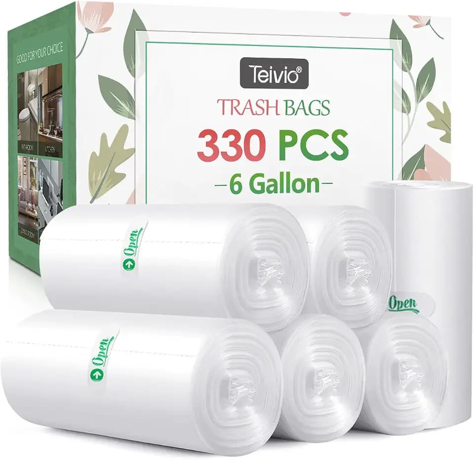 Teivio Clear Trash Bags 6 Gallon 330 Count Kitchen Garbage Bags Unscented