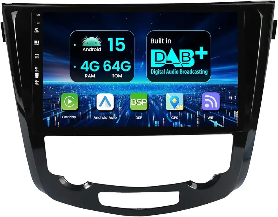 Autoradio Android 15 Für Nissan Qashqai J11 X-Trail T32 2014-2018 Eingebaut DAB+ Carplay/Android Auto/DSP -4G+64G - Kamera+ MIC - 10 Zoll IPS 2 Din Lenkradsteuerung RDS WiFi BT DAB 360-Kamera