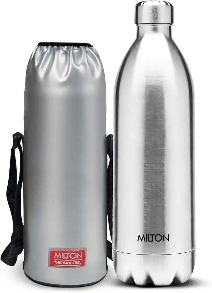 Milton insulated water bottle, Stainless Steel Double Walled Vacuum for 24 Hours Hot and Cold with Cover, Leakproof, BPA Free, Thermosteel Duo DLX 1500 (51 oz) Silver