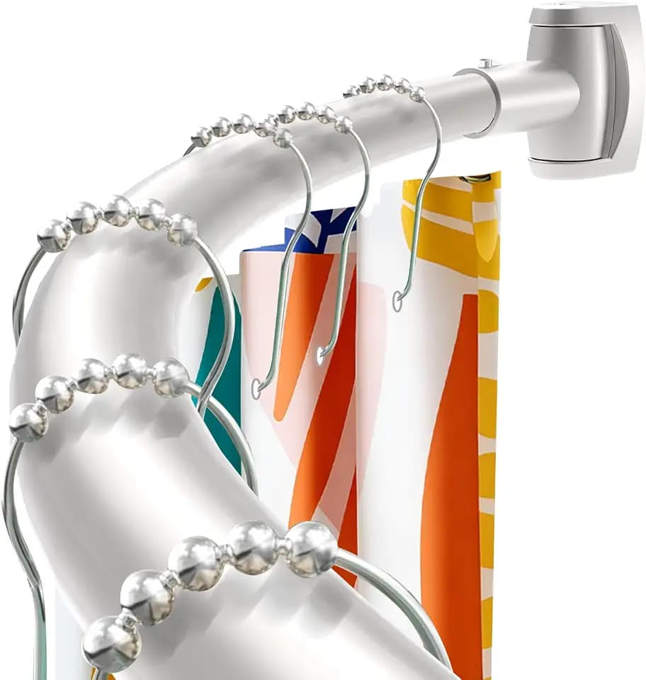 Brushed Nickel Curved Shower Curtain Rod 33-78 Inches Adjustable Splicing Design Shower Rods Curved Round Bowed Rust proof, Need To Drill Shower Curtain Rod for Bathroom, Bathtub, Stall