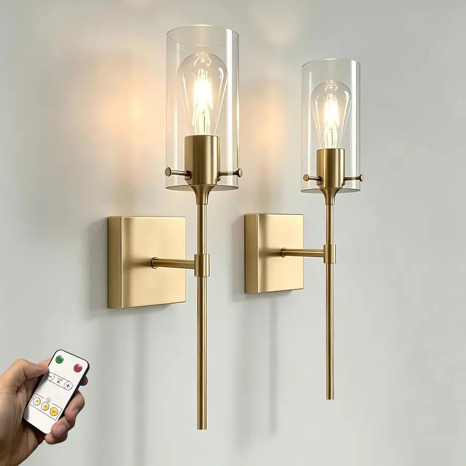 Battery Operated Wall Sconce Set of 2,Gold Rechargeable Wall Lights