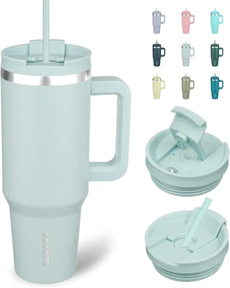 BJPKPK 40 oz Insulated Tumbler with Handle & Straw, Stainless Steel