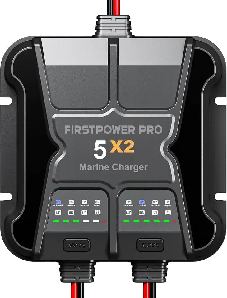 2 Bank Marine Battery Charger 5X2, 10A (5A/Bank) - 12V Boat Charger