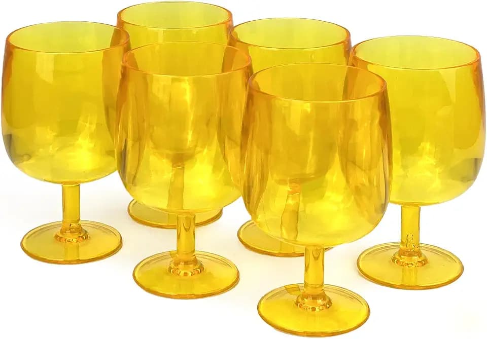 Yalin Set of 6 Unbreakable 12 oz Acrylic Plastic Wine and Water Tumbler Stackable Goblets. (Yellow, 12 oz)
