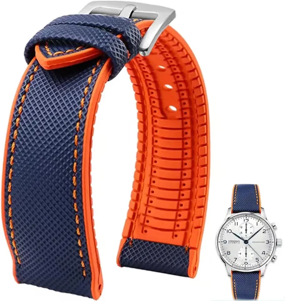 FKM Rubber Nylon Watch Band 20mm 22mm 24mm Fluororubber Waterproof Soft Breathable Durable FKM Rubber Watch Band Universal Replacement Band Strap for Men Women