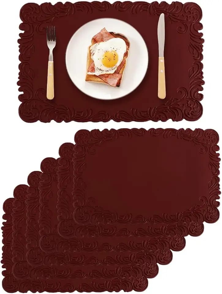 Placemats Indoor Set 6,Wine Red Faux Leather Washable