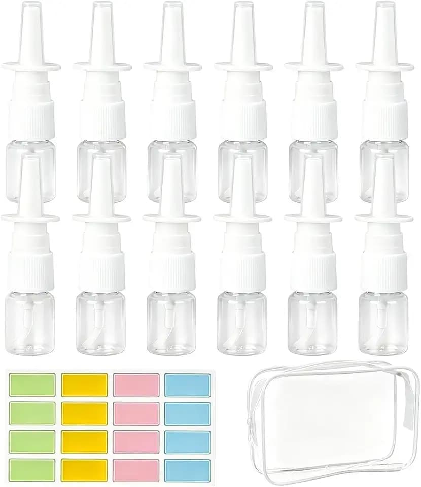 12 Pcs 0.17oz Plastic Nasal Spray Bottles Clear with Storage Bag