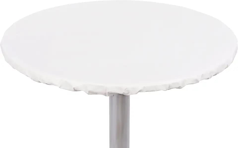 Yourtablecloth Heavy Duty Vinyl Round Fitted Tablecloth (Table Cover) with Flannel Backing Vibrant Colors Elasticized Tablecloth Great for Indoor and Outdoor Dining and Playing Cards 42” White