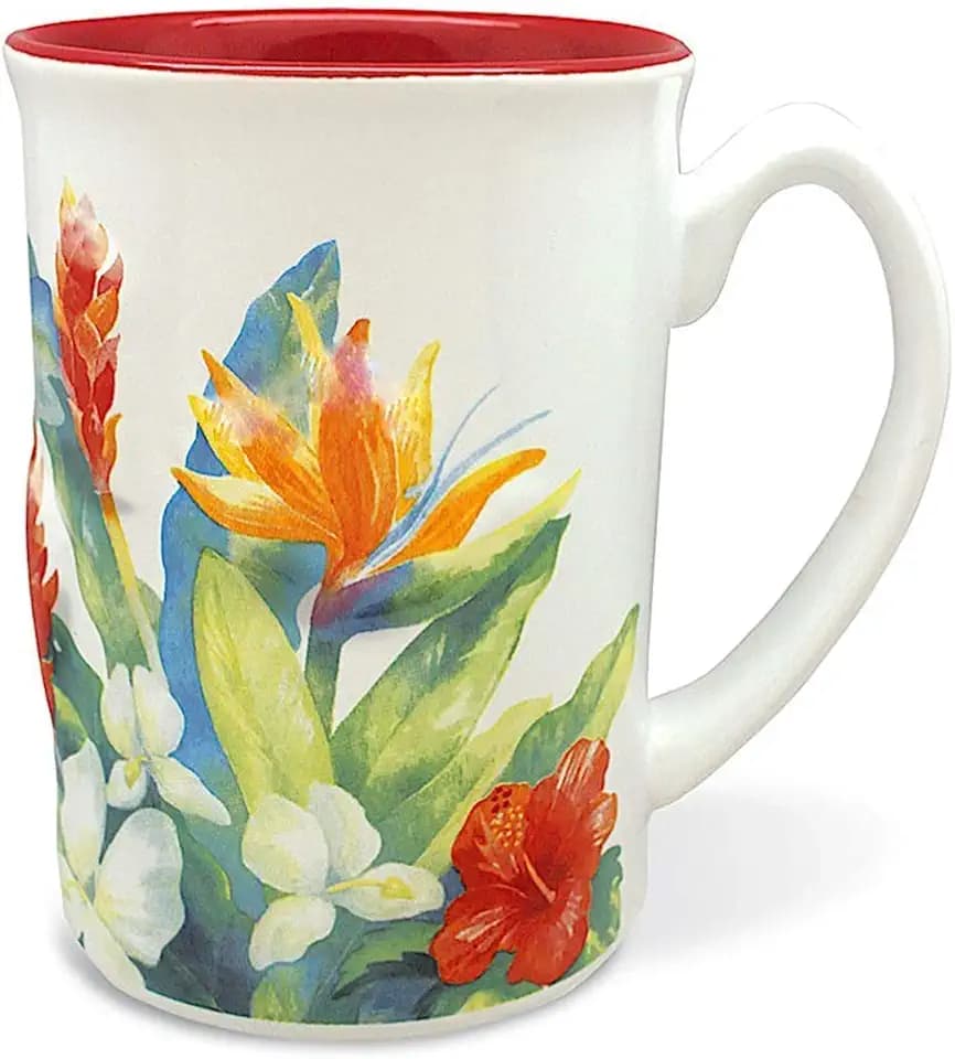 Island Heritage 14 oz. Boxed Hawaiian Embossed Coffee Mug, Tropical Garden