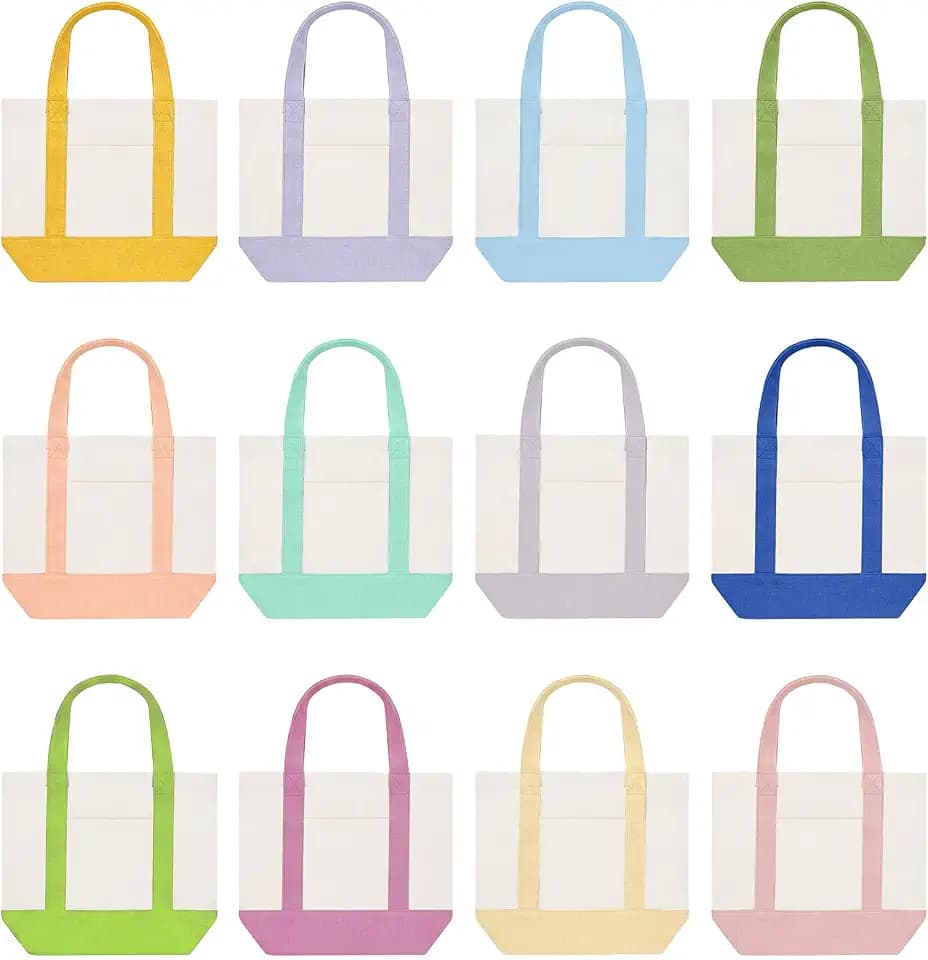 Eccliy 12 Pcs Mini Canvas Tote Bags, 13" X 11" X 6", Multicolor