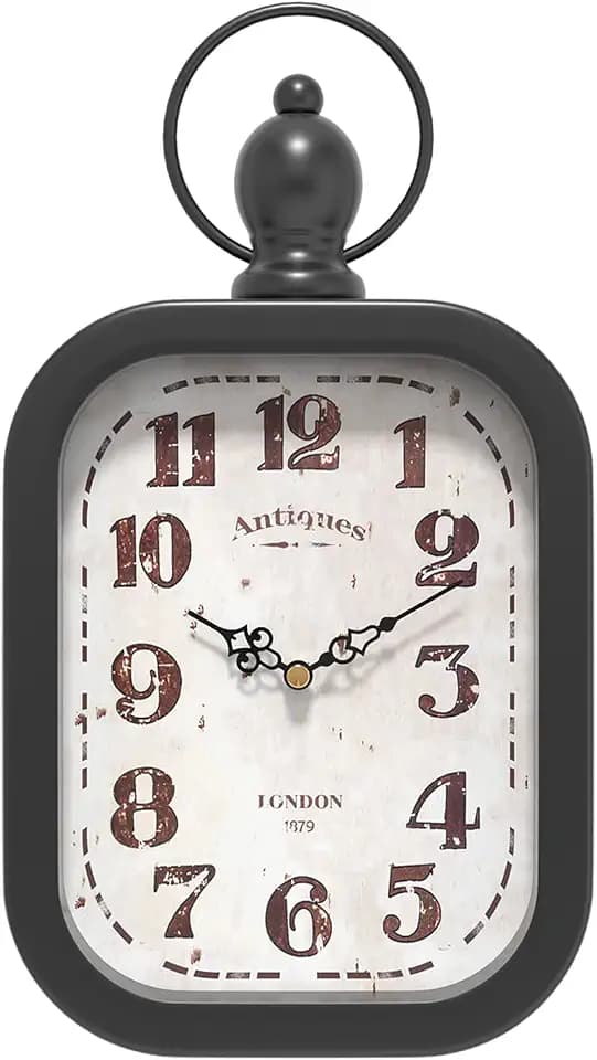 Menterry Small Retro Rectangle Wall Clock, Black Antique Vintage Style