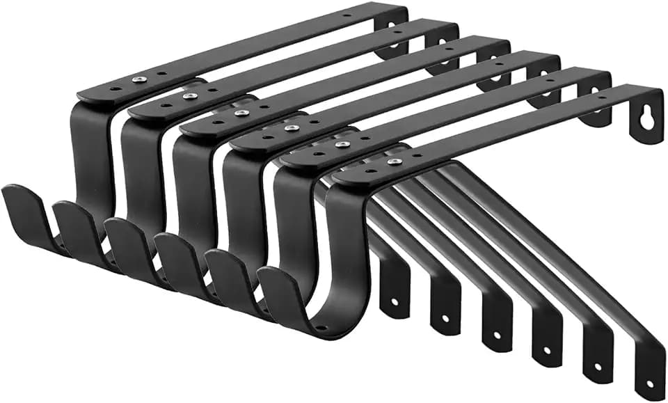 Yarssihha 6 Pack Adjustable Closet Rod Bracket, Wall Mounted Closet Shelf Bracket, Black Closet Rod Support Bracket with Screws