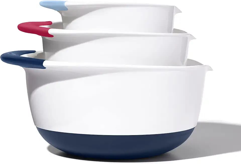 OXO Good Grips Plastic 3-Piece Mixing Bowl Set, 1.5, 3 & 5 qt, Blueberry