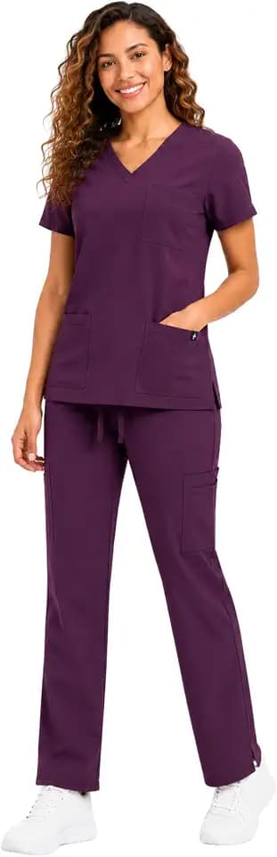 M&M SCRUBS Women’s 11 Pocket Cargo Scrub Set, V-Neck Top & Pant