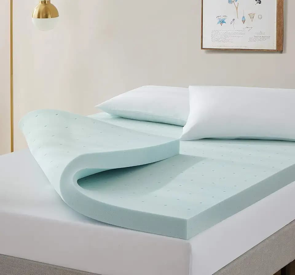 Nestl Mattress Topper, Gel Infused Memory Foam Mattress Topper, Ventilated Design Mattress Pad, 2 Inch, Twin Size Blue