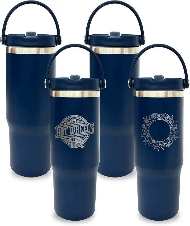 30 oz Tumbler with Handle, Water Bottle with Flip Straw, Navy 4 pack