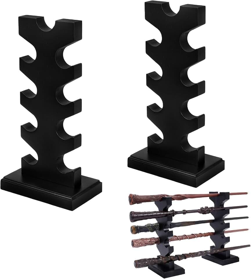 ShinySong Wizard Wand Display Stand, 5 Tiered Wooden Magic Wand Holder for Table Display Collection, Holds 9 Wands, Black