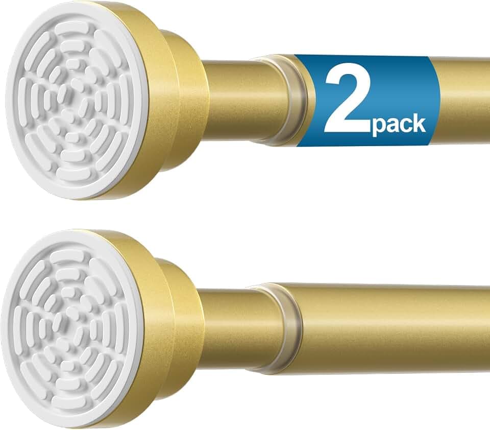 2Pack Tension Curtain Rod 30-63 Inch Gold Spring Curtain Rod No Drilling Adjustable Curtain Rod for Windows Expandable Curtains Rods Tension Rods for Bathroom,Closets,Doorway,kitchen