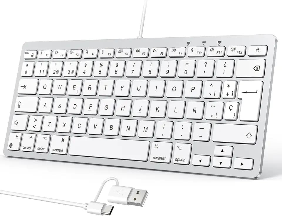 OMOTON Kabelgebundene Tastatur für Mac, ES-Layout Dual-Tastatur (Type C/USB), leise Tasten und stabile Verbindung, kompatibel mit Mac, iMac, Mac mini