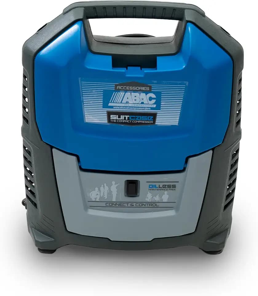ABAC Tragbarer Druckluftkompressor im Kofferdesign 0, Ölfreier Kompressor mit Flexiblem Schlauch, Maximaldruck: 8 Bar, Leistung: 1,5 PS, Geräuschpegel: 97 dB LwA