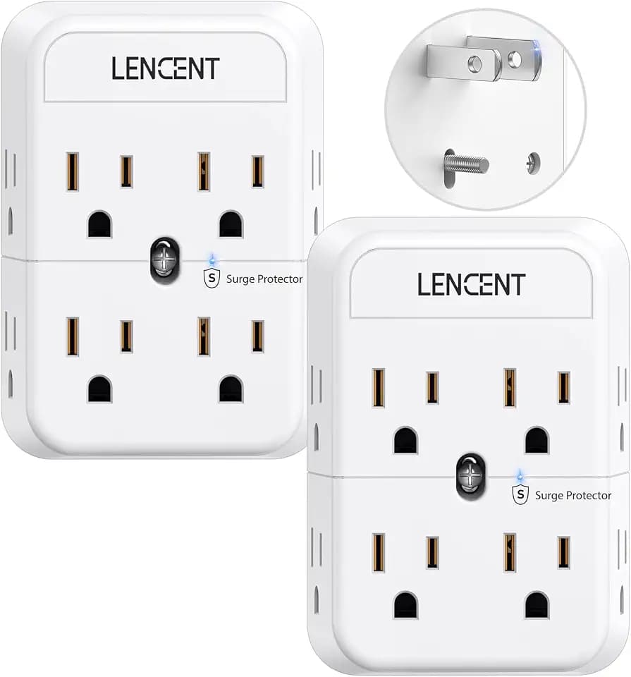 LENCENT 2 Prong Plug Adapter, 3 to 2 Prong Outlet Adapter, Surge Protector