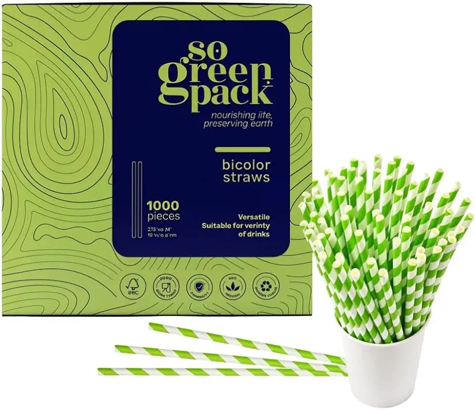 1000 Units Disposable 7.75-Inch Paper Bi-Color Straws Eco Bulk Pack of Durable Straws for Thanksgiving Cocktails, Bar Parties Long-lasting