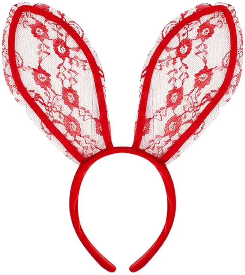 Women Lace Bunny Ears Headband Red Rabbit Ear Hairband Party Cosplay Hair Accessory