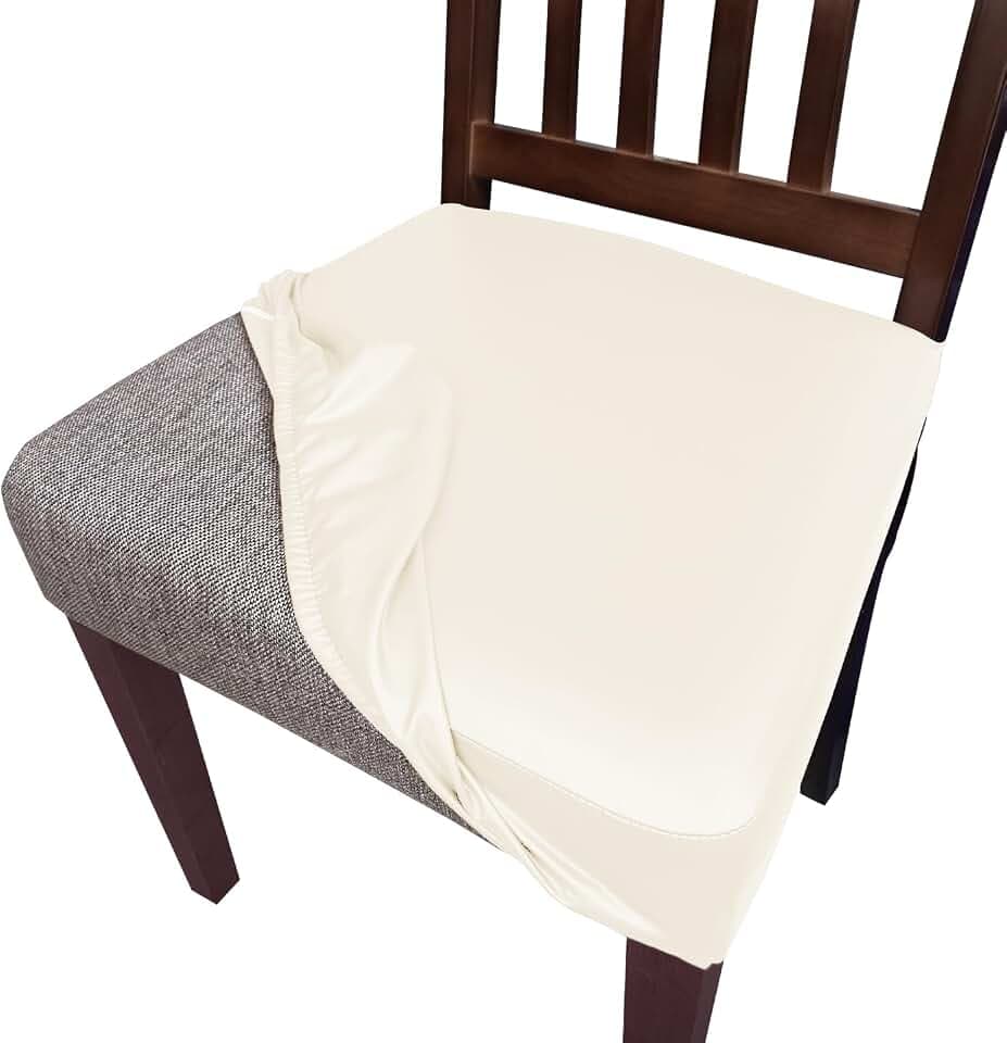 Waterproof Pu Leather Seat Covers for Dining Room Chairs Set of 4,Soft Chairs Seat Slipcovers,Dining Chair Cover Removable Washable Chair Protector Cover Stretch Kitchen Chair Covers
