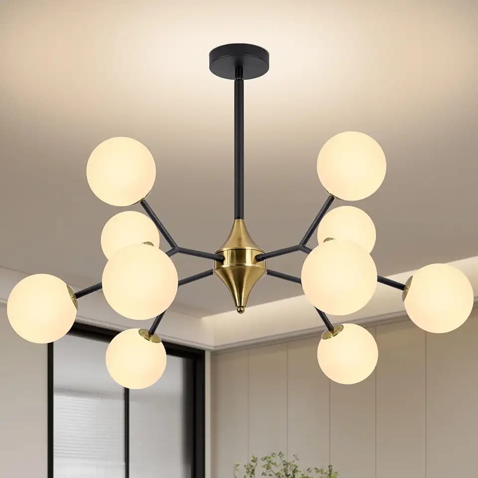 REDSTAR 39" Black and Gold Sputnik Chandelier 10-Light Semi Flush Mount